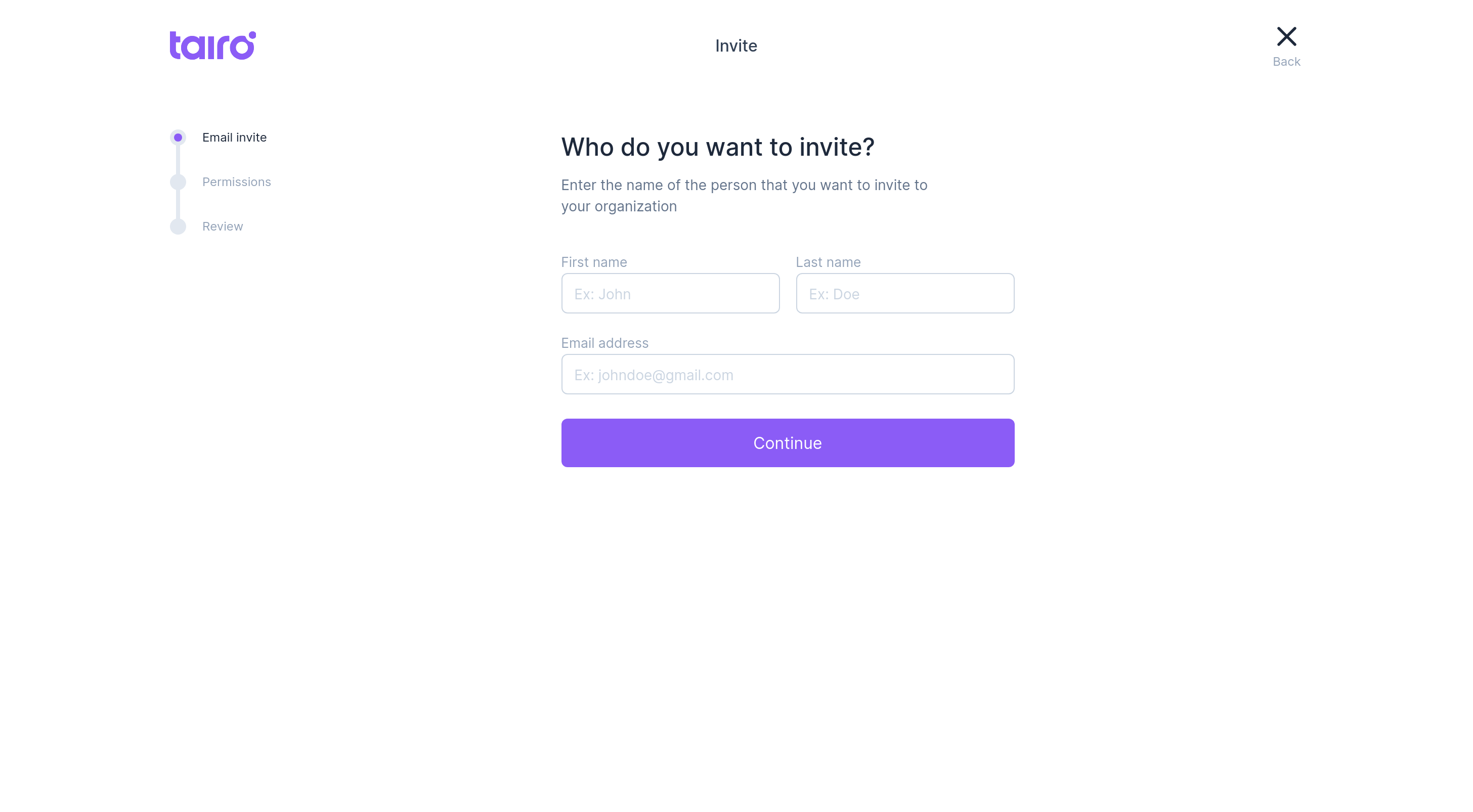 Tairo - Invite - Step 1